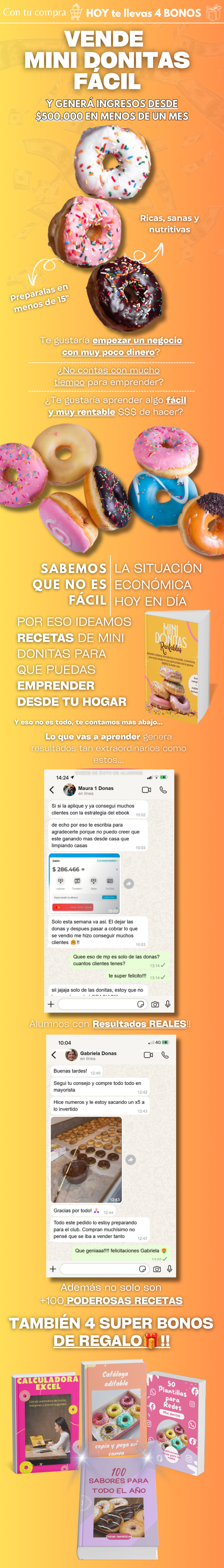 Emprende con mini donitas + 4 bonos y Ganá + $500.000 desde casa